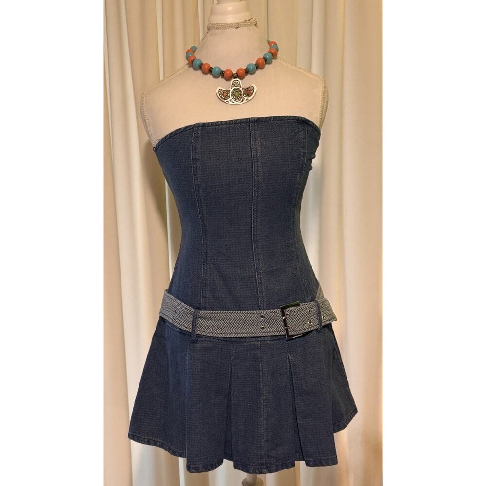Blue Denim Forever 21 Dress Strapless Y2k Streetwear Whimsy